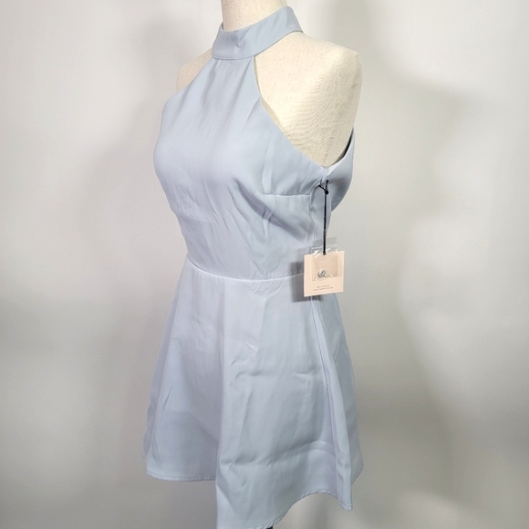 NWT Superdown Light Blue Halter Neck Open Back Mini Dress - Picture 2 of 16